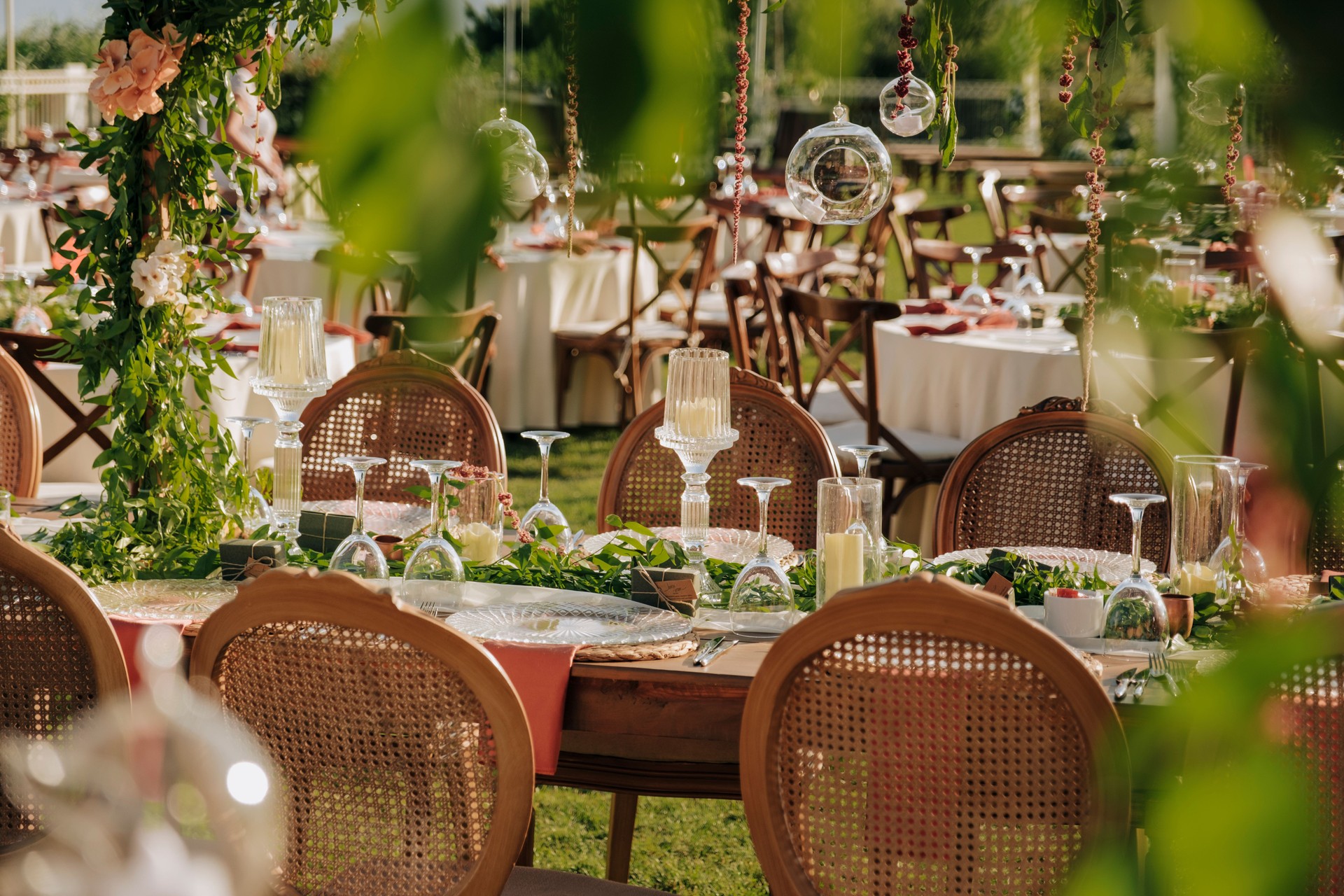 Wedding table for dinner with decorations